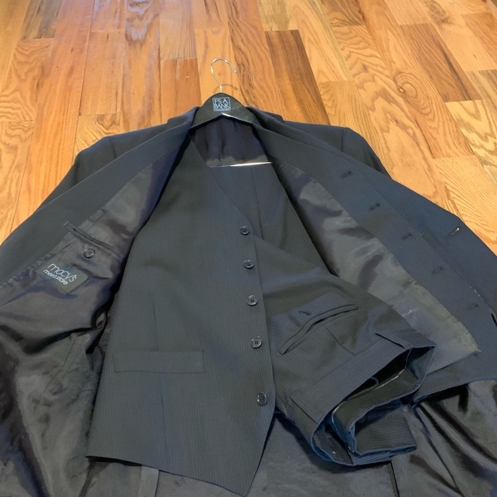 DKNY Men’s Black Pinstripe 3 Piece Suit